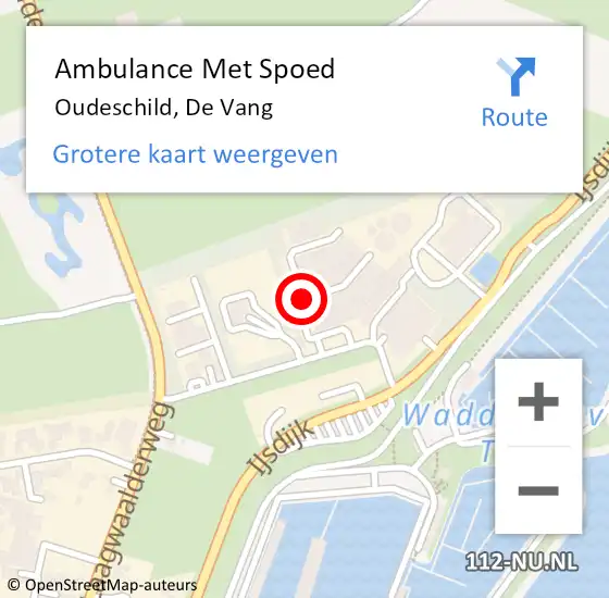 Locatie op kaart van de 112 melding: Ambulance Met Spoed Naar Oudeschild, De Vang op 20 augustus 2021 14:34