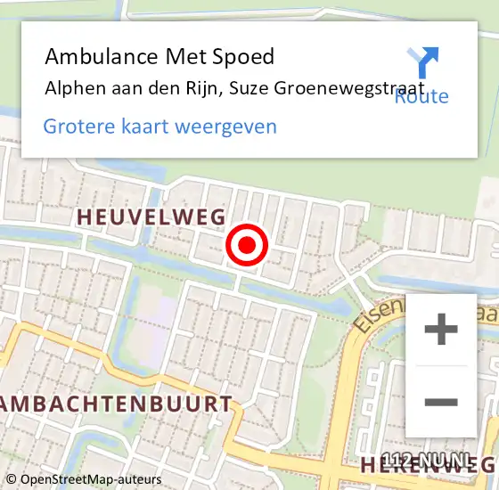 Locatie op kaart van de 112 melding: Ambulance Met Spoed Naar Alphen aan den Rijn, Suze Groenewegstraat op 20 augustus 2021 14:42