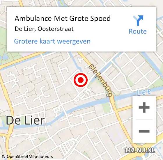 Locatie op kaart van de 112 melding: Ambulance Met Grote Spoed Naar De Lier, Oosterstraat op 20 augustus 2021 15:04