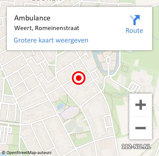 Locatie op kaart van de 112 melding: Ambulance Weert, Romeinenstraat op 20 juni 2014 10:32