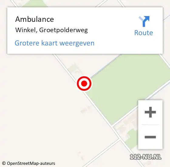 Locatie op kaart van de 112 melding: Ambulance Winkel, Groetpolderweg op 20 augustus 2021 15:21