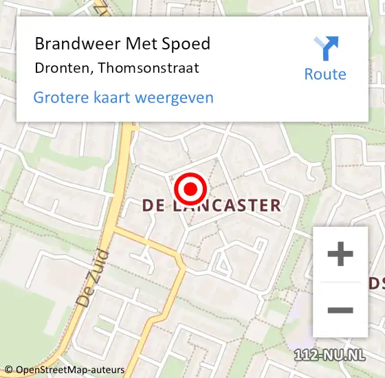 Locatie op kaart van de 112 melding: Brandweer Met Spoed Naar Dronten, Thomsonstraat op 20 augustus 2021 15:27