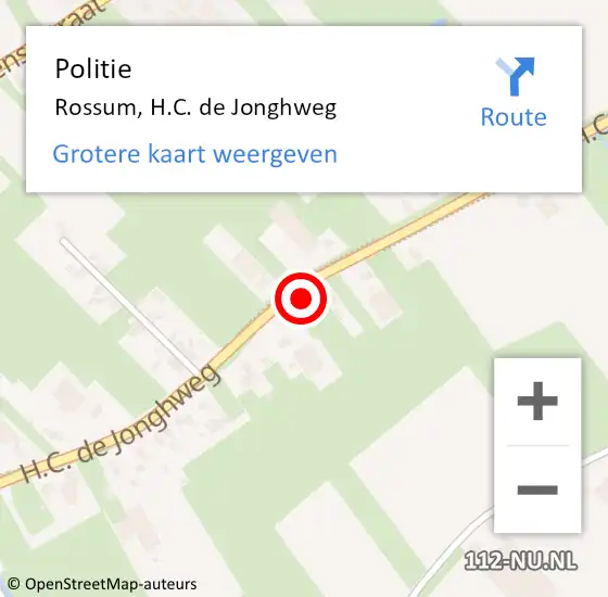 Locatie op kaart van de 112 melding: Politie Rossum, H.C. de Jonghweg op 20 augustus 2021 15:28