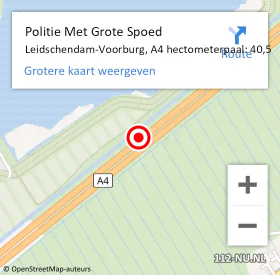 Locatie op kaart van de 112 melding: Politie Met Grote Spoed Naar Leidschendam-Voorburg, A4 hectometerpaal: 40,5 op 20 augustus 2021 15:48