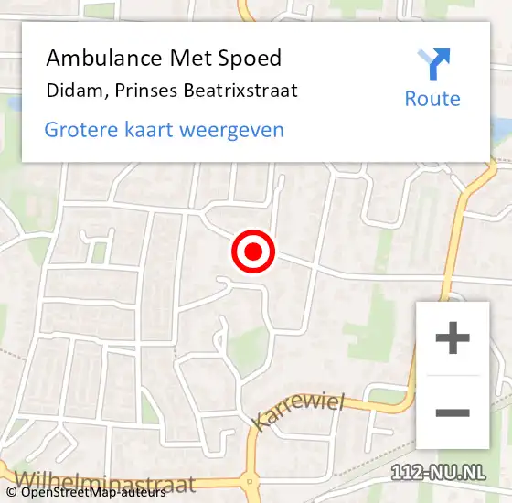 Locatie op kaart van de 112 melding: Ambulance Met Spoed Naar Didam, Prinses Beatrixstraat op 20 augustus 2021 15:55