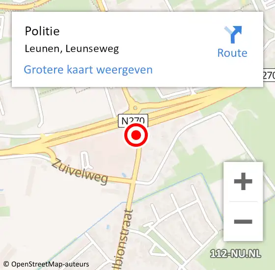 Locatie op kaart van de 112 melding: Politie Leunen, Leunseweg op 20 augustus 2021 15:56