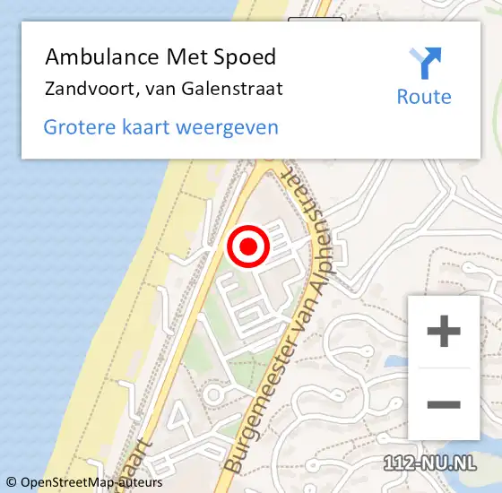 Locatie op kaart van de 112 melding: Ambulance Met Spoed Naar Zandvoort, van Galenstraat op 20 augustus 2021 16:11