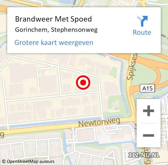 Locatie op kaart van de 112 melding: Brandweer Met Spoed Naar Gorinchem, Stephensonweg op 20 augustus 2021 16:33