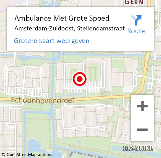 Locatie op kaart van de 112 melding: Ambulance Met Grote Spoed Naar Amsterdam-Zuidoost, Stellendamstraat op 20 augustus 2021 16:44