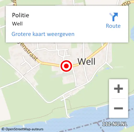 Locatie op kaart van de 112 melding: Politie Well op 20 augustus 2021 17:07