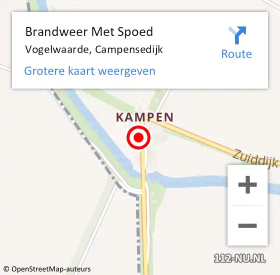 Locatie op kaart van de 112 melding: Brandweer Met Spoed Naar Vogelwaarde, Campensedijk op 20 augustus 2021 17:13