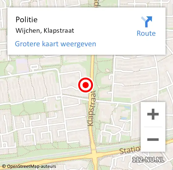 Locatie op kaart van de 112 melding: Politie Wijchen, Klapstraat op 20 augustus 2021 17:18