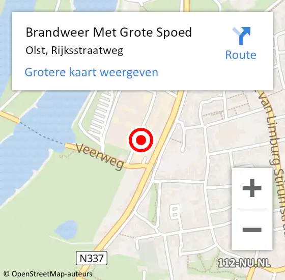 Locatie op kaart van de 112 melding: Brandweer Met Grote Spoed Naar Olst, Rijksstraatweg op 20 augustus 2021 17:45