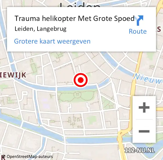 Locatie op kaart van de 112 melding: Trauma helikopter Met Grote Spoed Naar Leiden, Langebrug op 20 augustus 2021 17:47