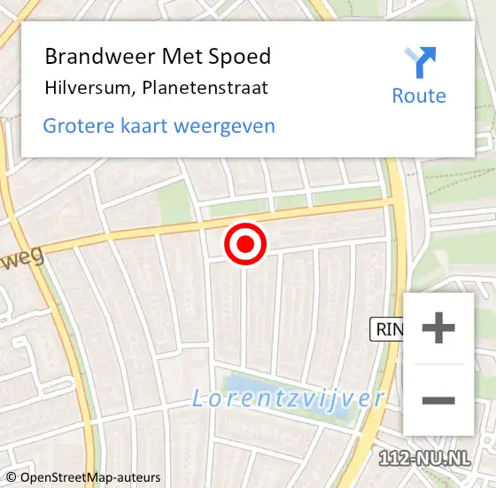 Locatie op kaart van de 112 melding: Brandweer Met Spoed Naar Hilversum, Planetenstraat op 20 augustus 2021 17:52