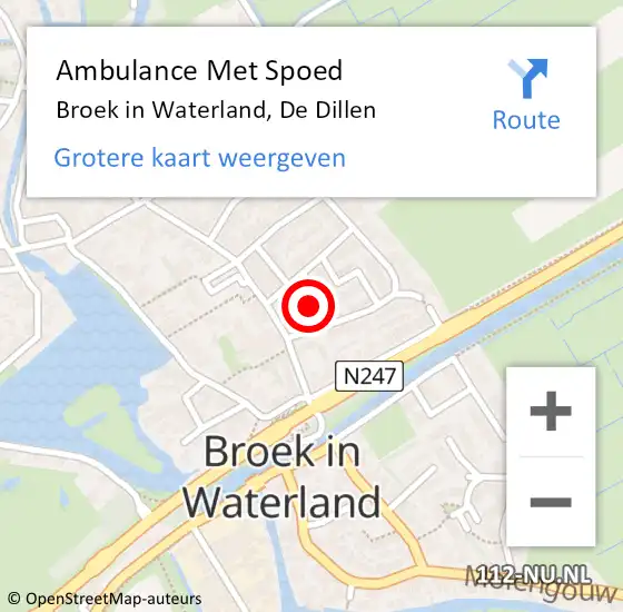 Locatie op kaart van de 112 melding: Ambulance Met Spoed Naar Broek in Waterland, De Dillen op 20 augustus 2021 17:56