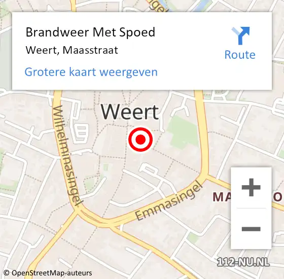 Locatie op kaart van de 112 melding: Brandweer Met Spoed Naar Weert, Maasstraat op 20 augustus 2021 18:24