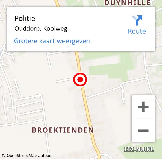 Locatie op kaart van de 112 melding: Politie Ouddorp, Koolweg op 20 augustus 2021 19:07