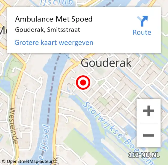 Locatie op kaart van de 112 melding: Ambulance Met Spoed Naar Gouderak, Smitsstraat op 20 augustus 2021 19:18