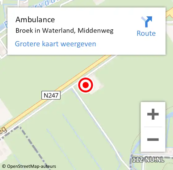 Locatie op kaart van de 112 melding: Ambulance Broek in Waterland, Middenweg op 20 augustus 2021 19:44