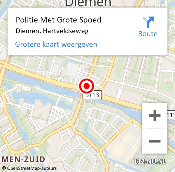 Locatie op kaart van de 112 melding: Politie Met Grote Spoed Naar Diemen, Hartveldseweg op 20 augustus 2021 20:05