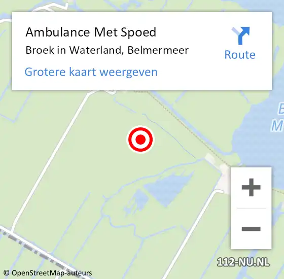 Locatie op kaart van de 112 melding: Ambulance Met Spoed Naar Broek in Waterland, Belmermeer op 20 augustus 2021 20:22