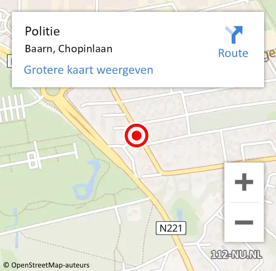 Locatie op kaart van de 112 melding: Politie Baarn, Chopinlaan op 20 augustus 2021 20:50