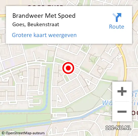 Locatie op kaart van de 112 melding: Brandweer Met Spoed Naar Goes, Beukenstraat op 20 augustus 2021 20:59