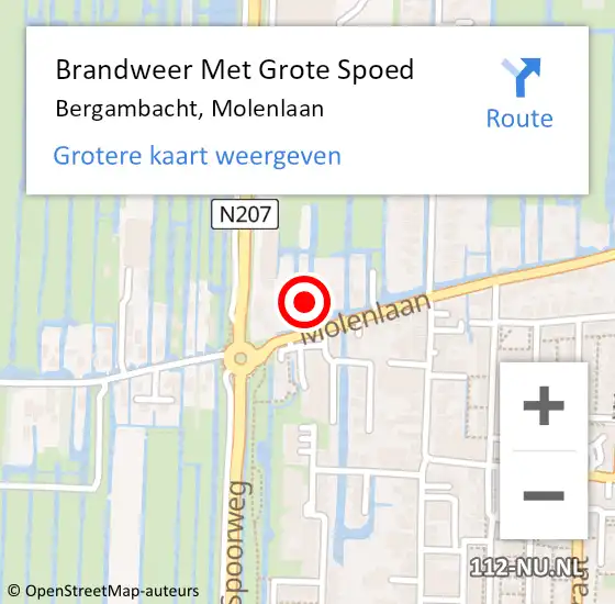 Locatie op kaart van de 112 melding: Brandweer Met Grote Spoed Naar Bergambacht, Molenlaan op 20 augustus 2021 21:47