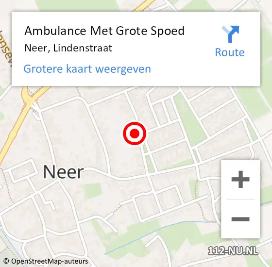 Locatie op kaart van de 112 melding: Ambulance Met Grote Spoed Naar Neer, Lindenstraat op 20 augustus 2021 21:51