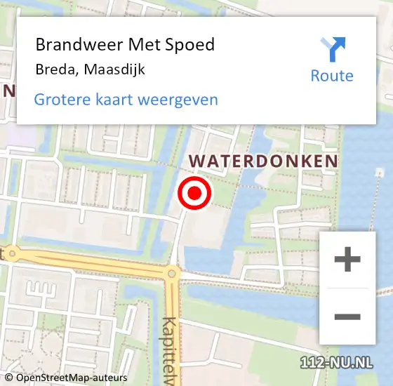 Locatie op kaart van de 112 melding: Brandweer Met Spoed Naar Breda, Maasdijk op 20 augustus 2021 21:58