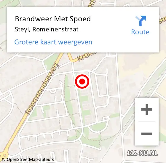 Locatie op kaart van de 112 melding: Brandweer Met Spoed Naar Steyl, Romeinenstraat op 20 augustus 2021 22:30