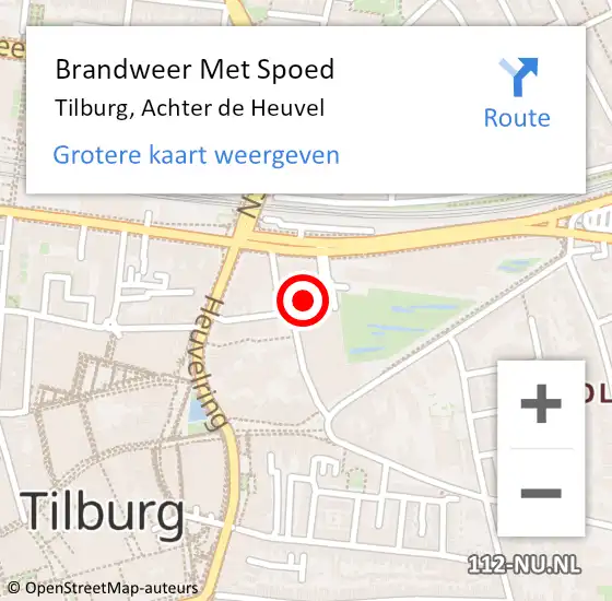 Locatie op kaart van de 112 melding: Brandweer Met Spoed Naar Tilburg, Achter de Heuvel op 20 augustus 2021 22:56