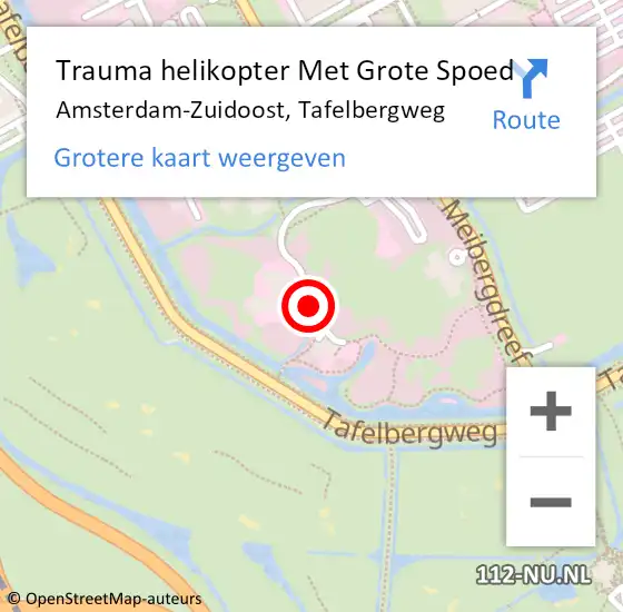 Locatie op kaart van de 112 melding: Trauma helikopter Met Grote Spoed Naar Amsterdam-Zuidoost, Tafelbergweg op 20 augustus 2021 23:04