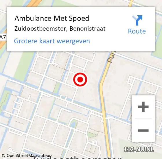 Locatie op kaart van de 112 melding: Ambulance Met Spoed Naar Zuidoostbeemster, Benonistraat op 20 augustus 2021 23:11