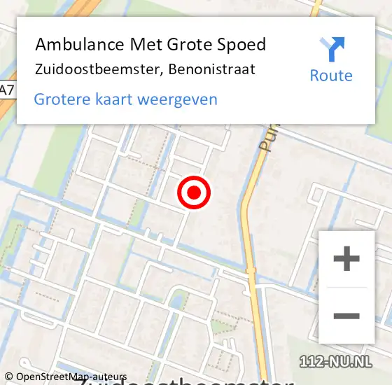 Locatie op kaart van de 112 melding: Ambulance Met Grote Spoed Naar Zuidoostbeemster, Benonistraat op 20 augustus 2021 23:12