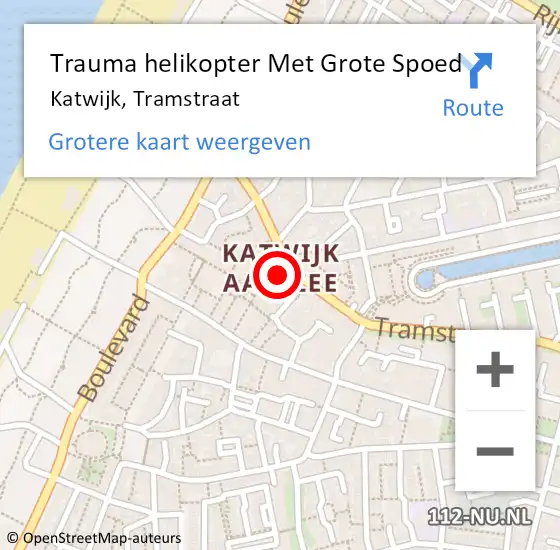 Locatie op kaart van de 112 melding: Trauma helikopter Met Grote Spoed Naar Katwijk, Tramstraat op 21 augustus 2021 00:33