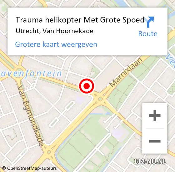 Locatie op kaart van de 112 melding: Trauma helikopter Met Grote Spoed Naar Utrecht, Van Hoornekade op 21 augustus 2021 00:41