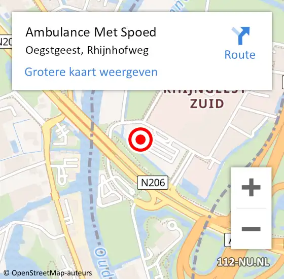Locatie op kaart van de 112 melding: Ambulance Met Spoed Naar Oegstgeest, Rhijnhofweg op 21 augustus 2021 00:58