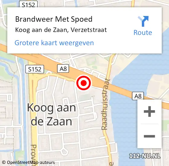 Locatie op kaart van de 112 melding: Brandweer Met Spoed Naar Koog aan de Zaan, Verzetstraat op 21 augustus 2021 01:07