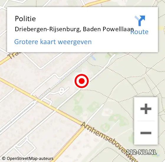 Locatie op kaart van de 112 melding: Politie Driebergen-Rijsenburg, Baden Powelllaan op 21 augustus 2021 01:37