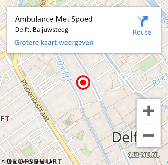 Locatie op kaart van de 112 melding: Ambulance Met Spoed Naar Delft, Baljuwsteeg op 21 augustus 2021 01:48