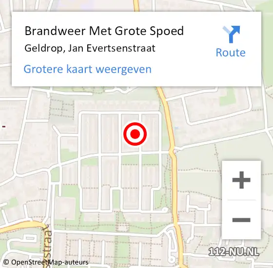 Locatie op kaart van de 112 melding: Brandweer Met Grote Spoed Naar Geldrop, Jan Evertsenstraat op 21 augustus 2021 02:31