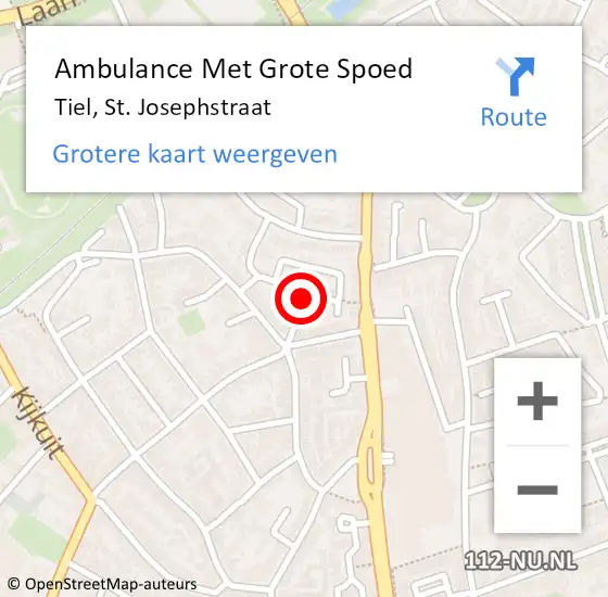 Locatie op kaart van de 112 melding: Ambulance Met Grote Spoed Naar Tiel, St. Josephstraat op 21 augustus 2021 03:55