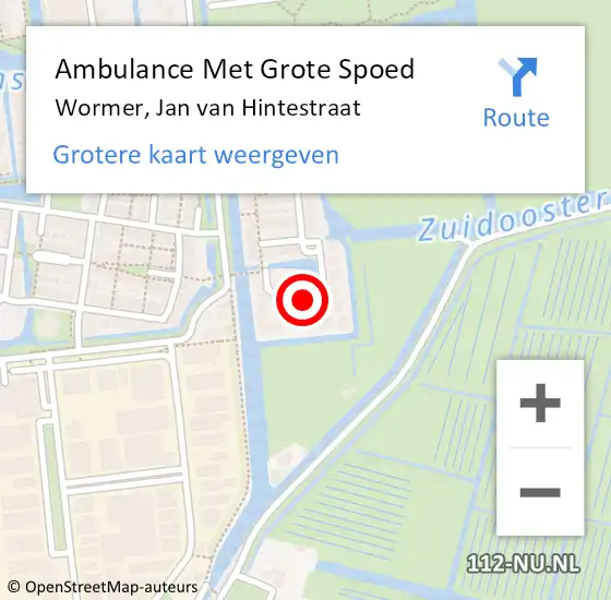 Locatie op kaart van de 112 melding: Ambulance Met Grote Spoed Naar Wormer, Jan van Hintestraat op 21 augustus 2021 04:07