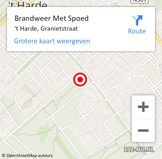 Locatie op kaart van de 112 melding: Brandweer Met Spoed Naar 't Harde, Granietstraat op 21 augustus 2021 05:36