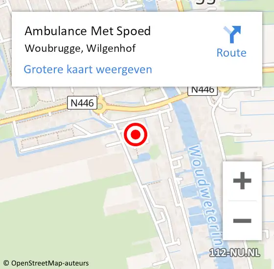 Locatie op kaart van de 112 melding: Ambulance Met Spoed Naar Woubrugge, Wilgenhof op 21 augustus 2021 06:01