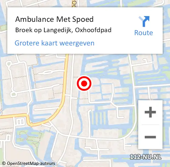 Locatie op kaart van de 112 melding: Ambulance Met Spoed Naar Broek op Langedijk, Oxhoofdpad op 21 augustus 2021 06:30