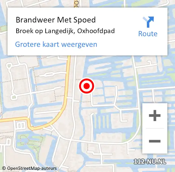 Locatie op kaart van de 112 melding: Brandweer Met Spoed Naar Broek op Langedijk, Oxhoofdpad op 21 augustus 2021 06:47