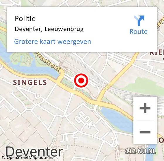 Locatie op kaart van de 112 melding: Politie Deventer, Leeuwenbrug op 21 augustus 2021 07:00